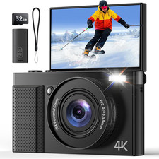4K Digitalkamera 64MP Autofokus Fotokamera: 16X Digitalzoom 180° Klapp 3IPS Bild