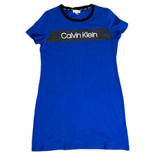 Calvin Klein Women's T-Shirt Dress Short Sleeve Casual Wear Blue Cotton Large