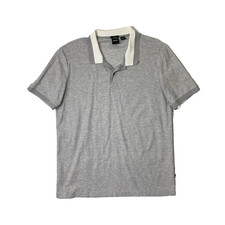 Hugo Boss Polo Shirt Mens XL Gray White SLIM Fit Short Sleeve Heathered Preppy