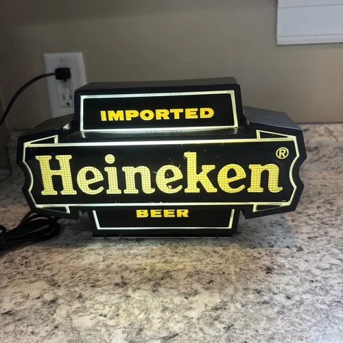 Vintage Heineken Imported Beer Lighted Bar Sign WORKS! 1980s Plastic Wall Mount