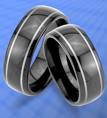 2 st. WOLFRAM RINGE TRAURINGE  inkl. LASERGRAVUR , Black Line , JW36 - Bild 1 von 2