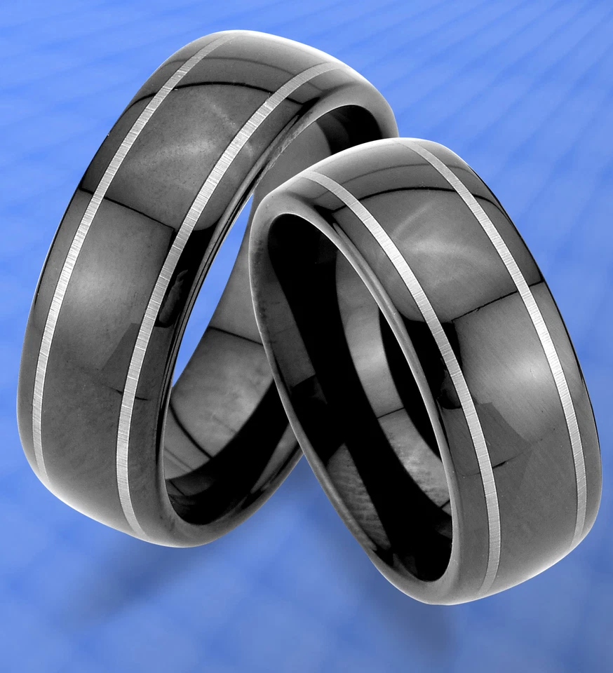 2 st. WOLFRAM RINGE TRAURINGE inkl. LASERGRAVUR , Black Line , JW36 - Bild 1 von 2