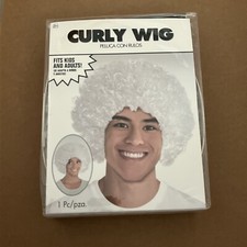 White Curly Afro Wig Halloween Costume School Spirit Fancy Dress Accessory