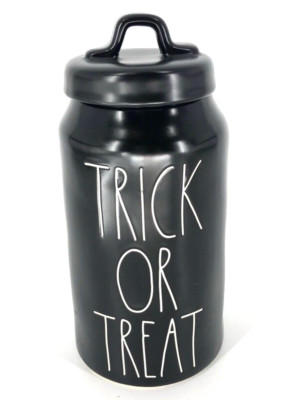 Rae Dunn Halloween Canister Black TRICK OR TREAT 2019 Tall Large Letter Rare
