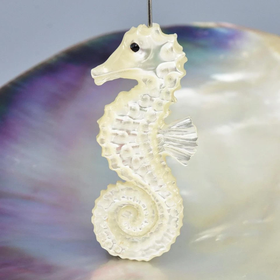 Seepferdchen Design Perlmutt Geschnitzter Skulptur Kollektion Schmuck 7.84g - Bild 3 von 4