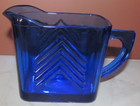 Vintage Hazel Atlas Cobalt Blue Chevron Creamer And Sugar Bowl Set Art Deco — photo 4