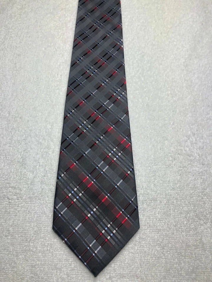 CLAIBORNE MENS TIE GRAY WITH RED BLUE 3.75 X 59 - Image 2 of 4