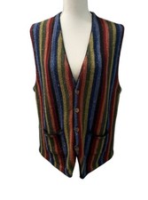 Vintage Retro 90s Raw Rags Wool Blend Multicolored Striped Four Button Vest M