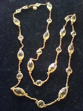 MONET GOLD TONE FACETED ACRYLIC BEZELED LONG STATION NECKLACE