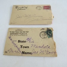 RARE!!!  INSANE Hospital Receipt~  2 1895 Montgomery Ward Envelopes~