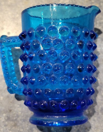Vintage Fenton Blue Hobnail Colonial Mini Glass Creamer Pitcher 2.5 3 Inches - Picture 2 of 5