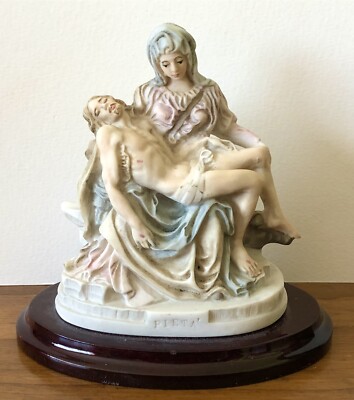 Vintage Capodimonte A Santini Sculptor Pieta Madonna And Child Figure Wood Base