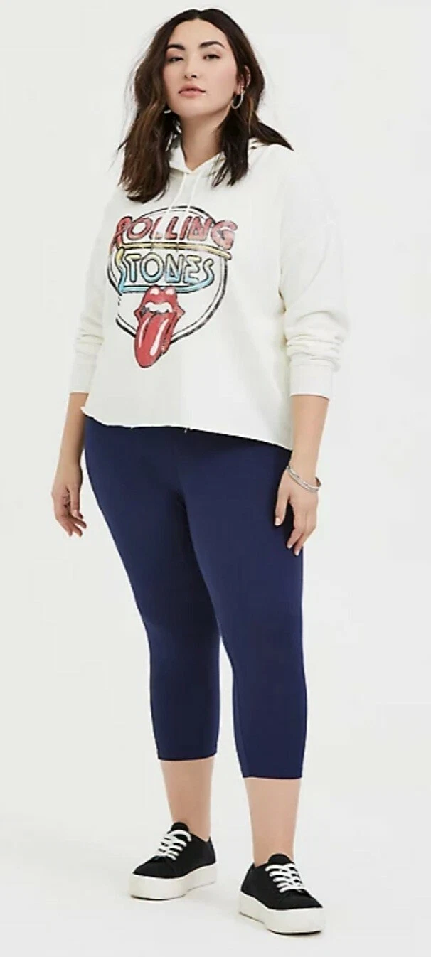 OFF WHITE Felpa con cappuccio Torrid Plus Size 2 2X 18 20 ROLLING STONES AVORIO FRENCH TERRY CROP NUOVA CON ETICHETTE