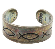 925 Sterling Silver Vintage Petite Fish Patterned Band Ring Sz 4 RG15003