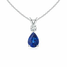 2 Ct Pear Blue Sapphire Diamond Pendant Necklace 14k White Gold Finish 18" Chain