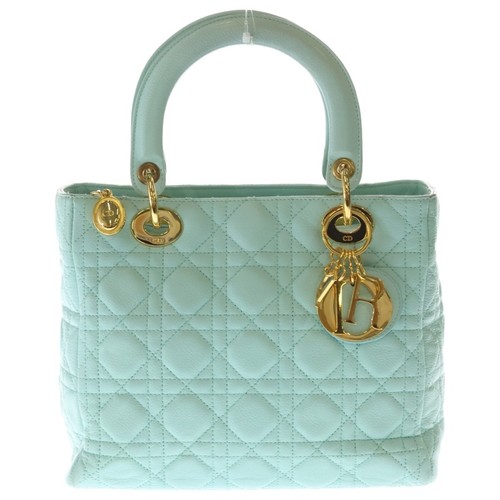 Christian Dior Lady Cannage Lambskin Leather Handbag Gold Hardware Light Used e9