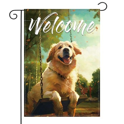 Welcome Dog Garden Flag 12x18 Inch Double Sided Swing Golden Golden retriever