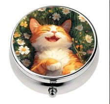 Orange Cat pill box sunflower medicine NEW Free Ship 2 Inch Stocking Stuffer