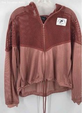Nike Womens Pink Colorblock Mesh Hooded Long Sleeve Full-Zip Jacket Size M