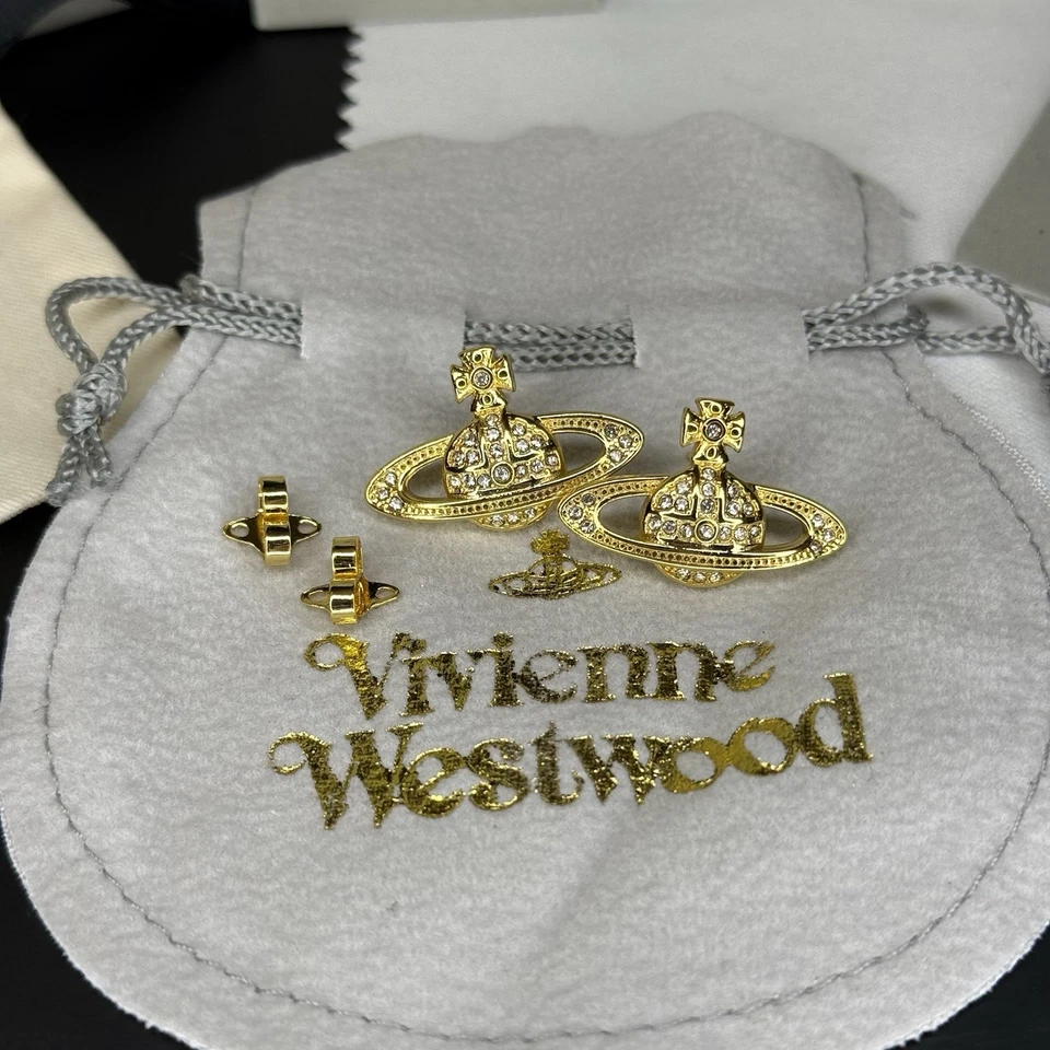 Pendientes Vivienne Westwood Oro Mini Bajor Relieve Planeta Orbe Nuevos Con Caja Foto 3 de 4