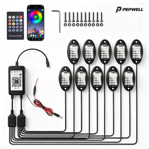 10 Pods RGB Neon LED Rock Lights for SUV Trucks APP Remote Control Waterproof