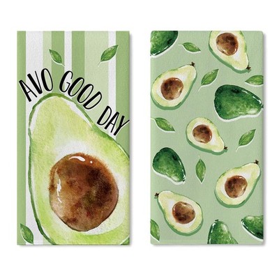 AVO Good Day Avocado Kitchen Dish Towels Set Of 2 Green Fruit Drying 18x26