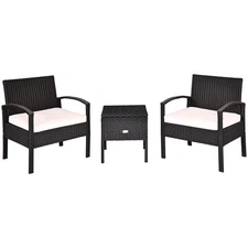 3PCS Outdoor Patio Rattan Furniture Set Storage Coffee Table Cushioned Sofa