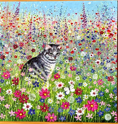 Lucy Grossmith Katze in einem Cottage-Garten leere Grußkarte - hergestellt in UK