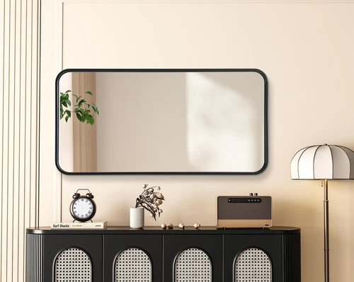 Elegant Decor Contour Metal Rectangle Mirror 18X36" Black - Picture 6 of 11