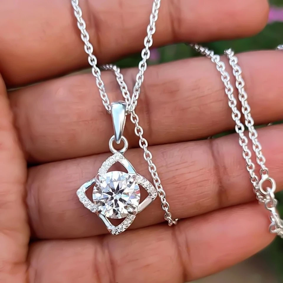 Colgante de diamantes blancos certificado de 3,70 quilates en oro blanco de 14 k idea de regalo de viernes negro Foto 2 de 4