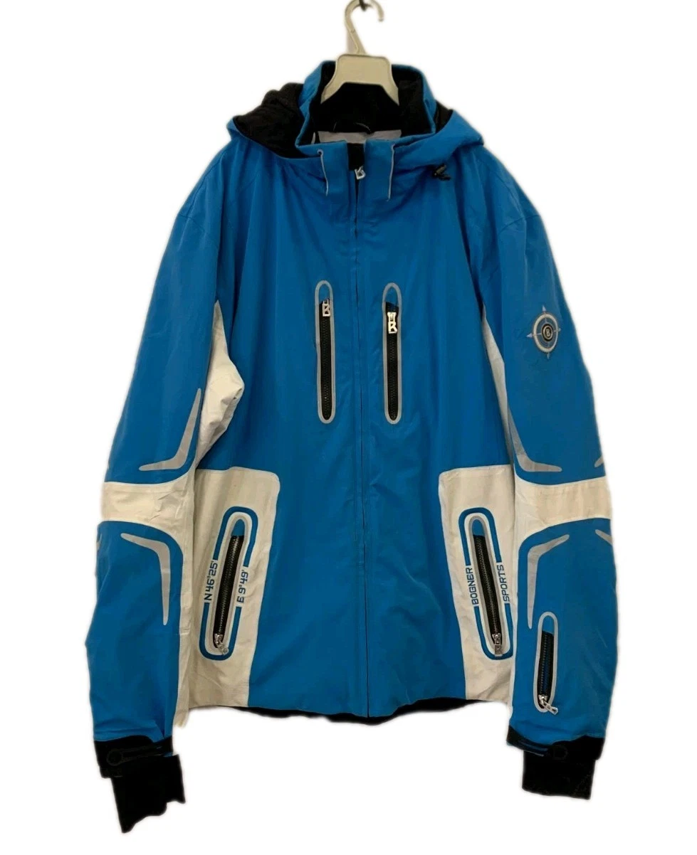 Bogner Ski Jacket Men XXL Blue White Hooded Waterproof Winter Snow Coat #158