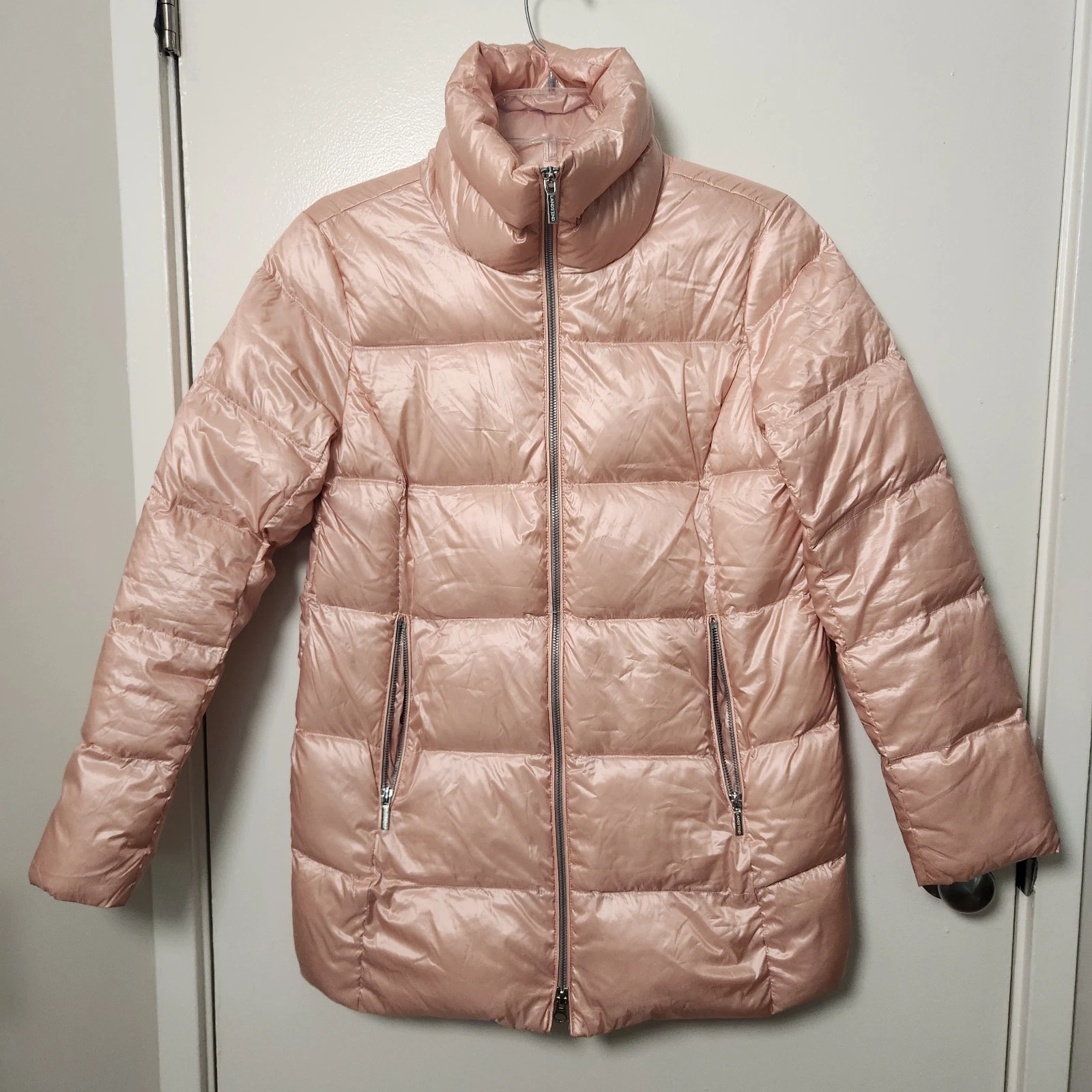 Lands End Full Double Zip Down Puffer Jacket Coat Women's XS Metallic Pink Snow