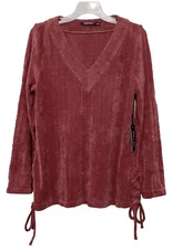 Doe&Rae sz:M Women's Long Sleeve V-neck Sweater Drawstring Sides Winter Top Wine
