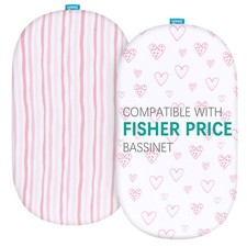 100 Cotton Bassinet Fitted Sheets Compatible with Fisher-Price 2 Pack Pink