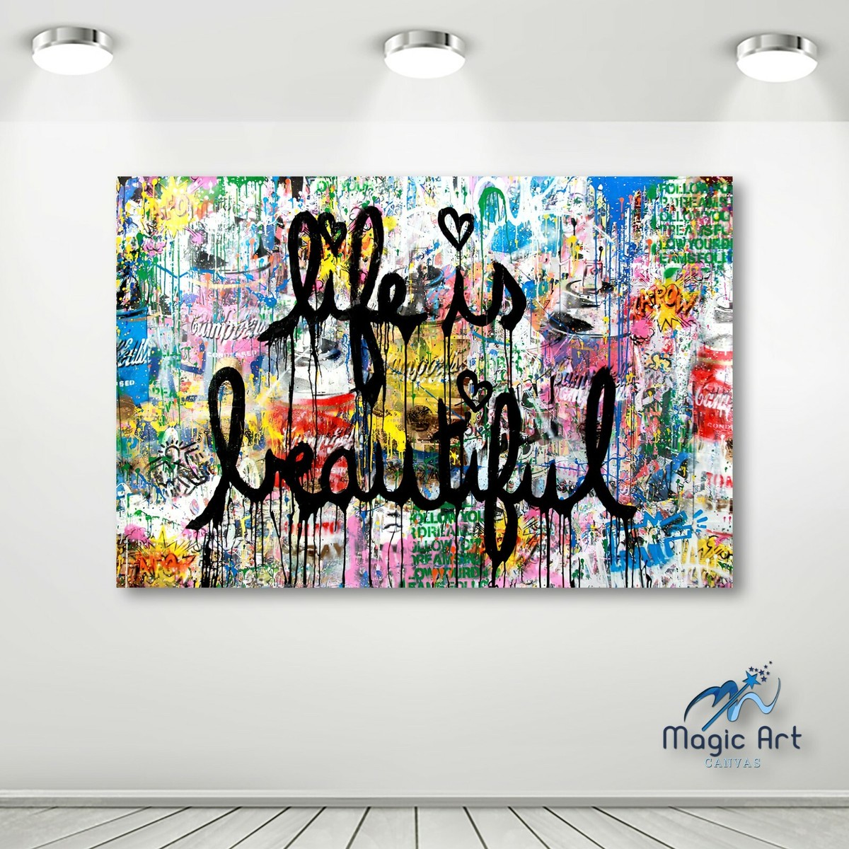 Mr.Brainwash Life is Beautiful Graffiti CANVAS Wall Art