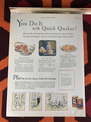 1925 VTG Quaker Oats Recipes MAGAZINE AD Bonus Community Plate Color Ad