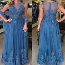 Blue Mother of the Bride Dresses Sleeveless Lace Wedding Prom Party Floor Length