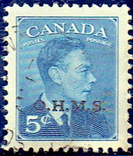 CANADA SC#O15A KING GEORGE VI 1950 5¢ DEEP BLUE USED VG-F 65 (039V25) - Picture 1 of 2