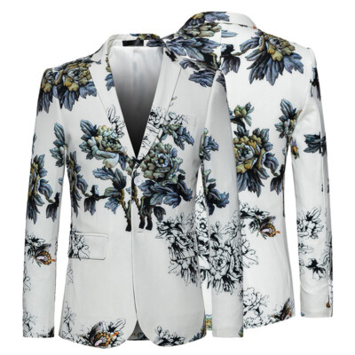 Ethnic Men's Flower Print Dress Jacket Suit Blazer Top Coat Single
