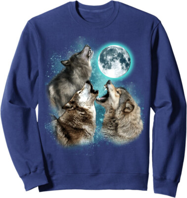 3 Wolf Moon Howling Wolf Head Funny Wolves Gift Unisex Crewneck Sweatshirt