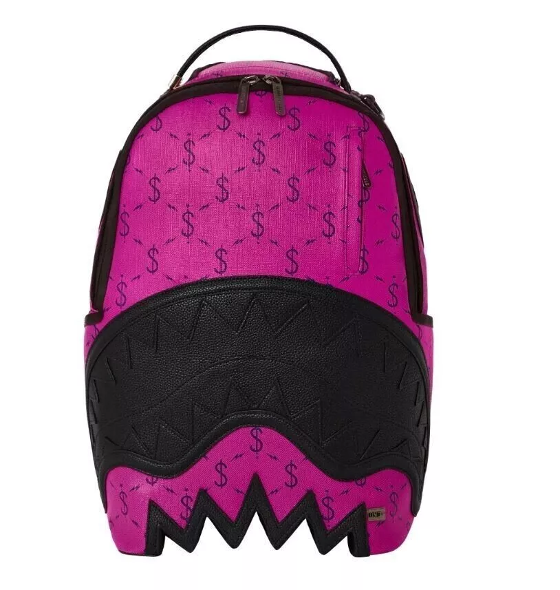 Sprayground Backpack Pink Shark Mouth Black Books Bag BRAND NEW