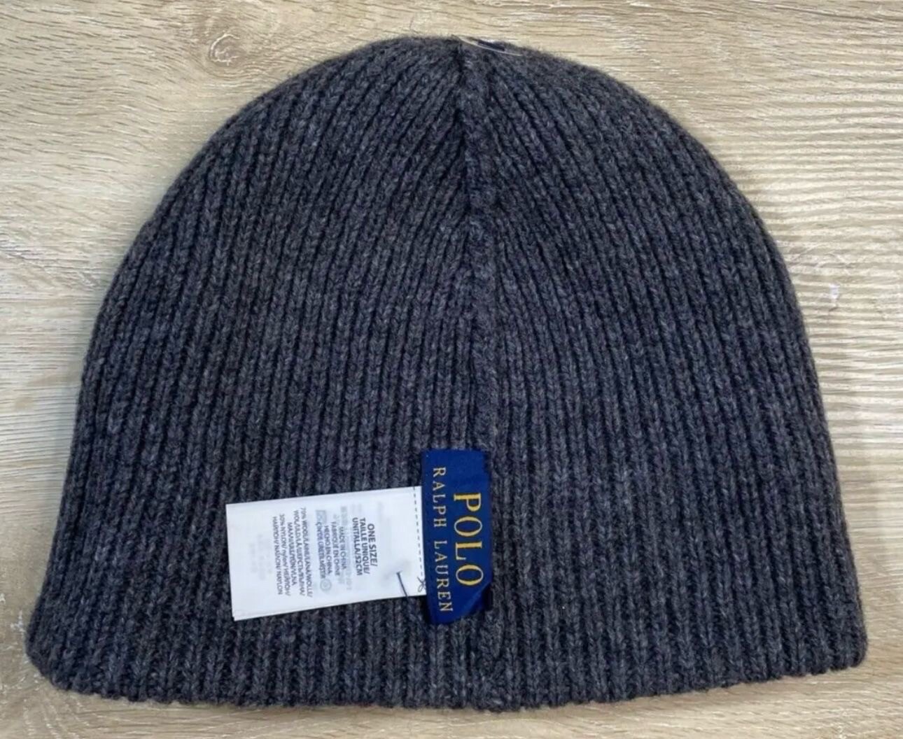 POLO RALPH LAUREN Cappello Da Uomo Grigio Firma Oxford Pony Miscela Lana Beanie Maglia