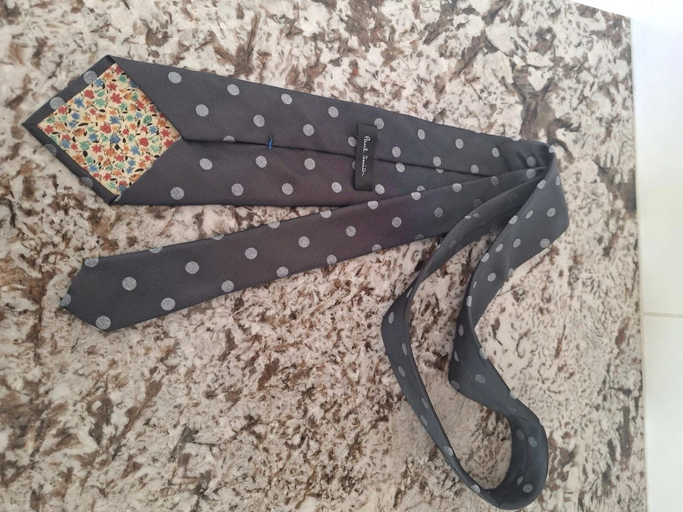 Corbata Paul Smith Cuello Gris Seda Blanco Lunares Fina Italia Foto 3 de 4