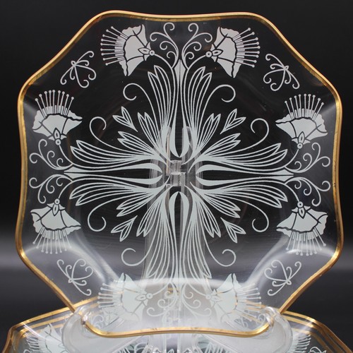 4 Platos Antiguos Art Nouveau Vidrio Reverso Blanco Superposición Amapola Borde 24K 6" - Imagen 2 de 9