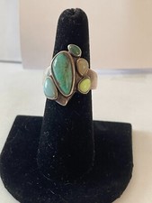 Vintage Modern Sterling Silver Turquoise Multi Stone Ring Size 7.25 12gr NICE