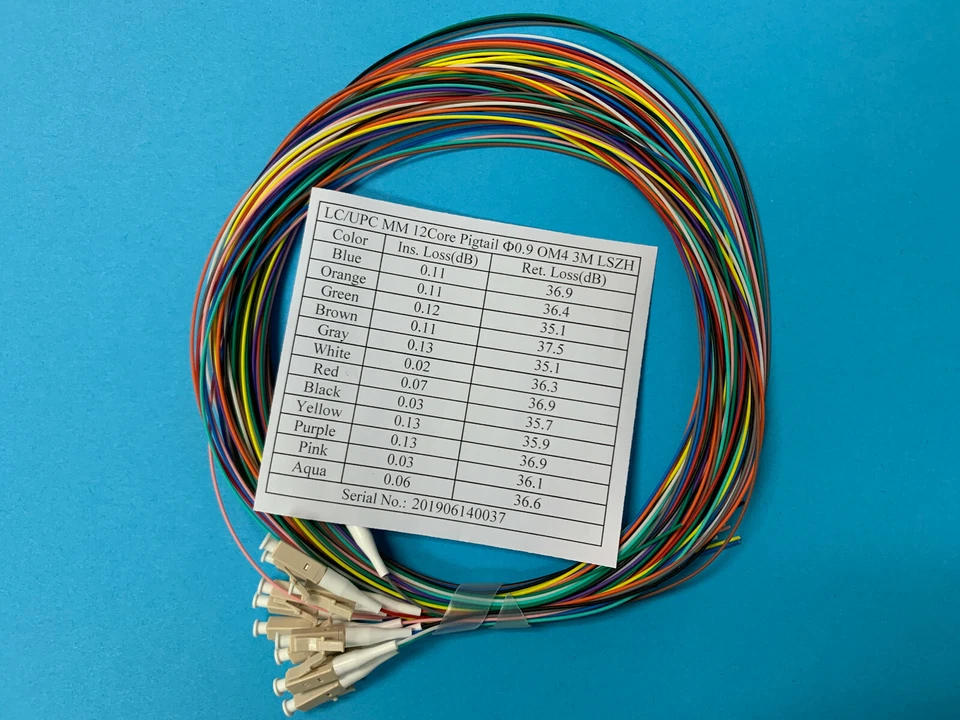 12 Optic Fiber Pigtail, Color-Coded, MMF OM4, LC/UPC, 900um, 3 Meter, Unjacketed - Image 2 of 4