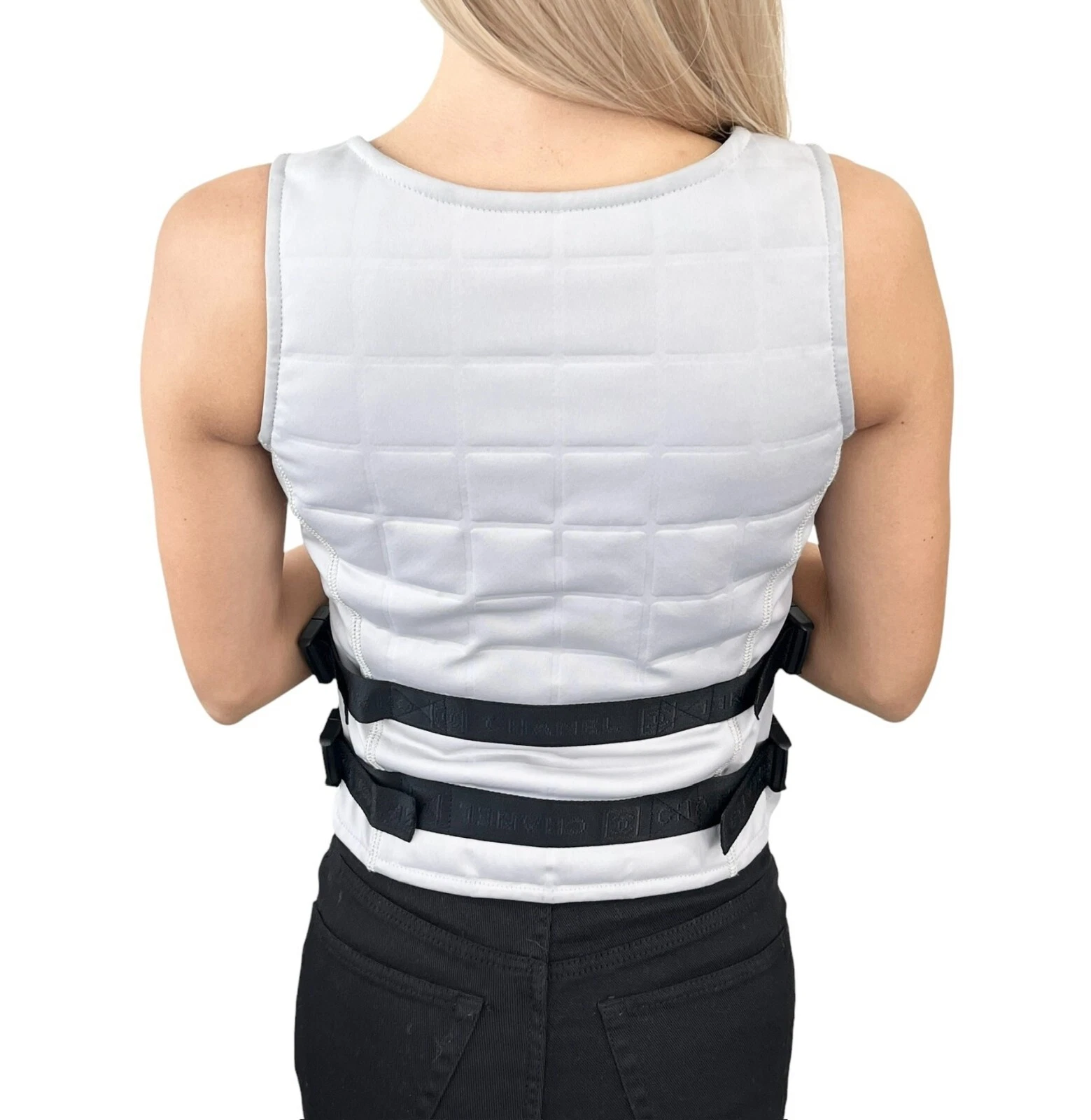 Giacca gilet CHANEL vintage 2004 logo CC Mark #38 grigio nero poliestere zip