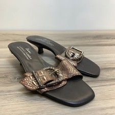 Donald Pliner Expreso Pewter Metallic Gator Leather Sandal Slide Shoe Buckle 6.5