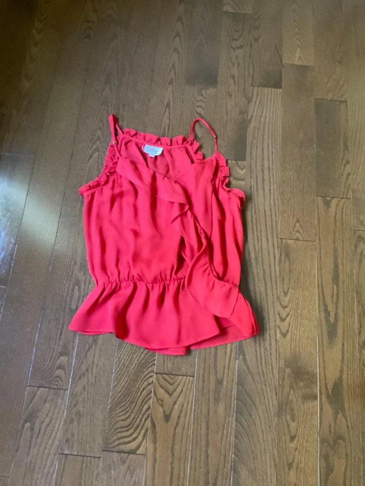 Parker red silk ruffled sleeveless blouse XS - Image 2 of 4