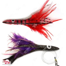 2pcs 6" Fish WOW!® Tuna Clone Feather Head Rigged 3oz Trolling lure Red Purple
